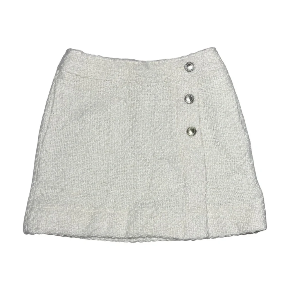 REISS June Short Boucle Skirt Ivory Off-White Size 6, UK 10 Pockets Lined Pencil